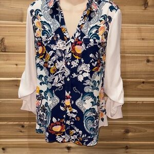 Express Navy Floral Button-Front The Portofino Shirt slim fit size small